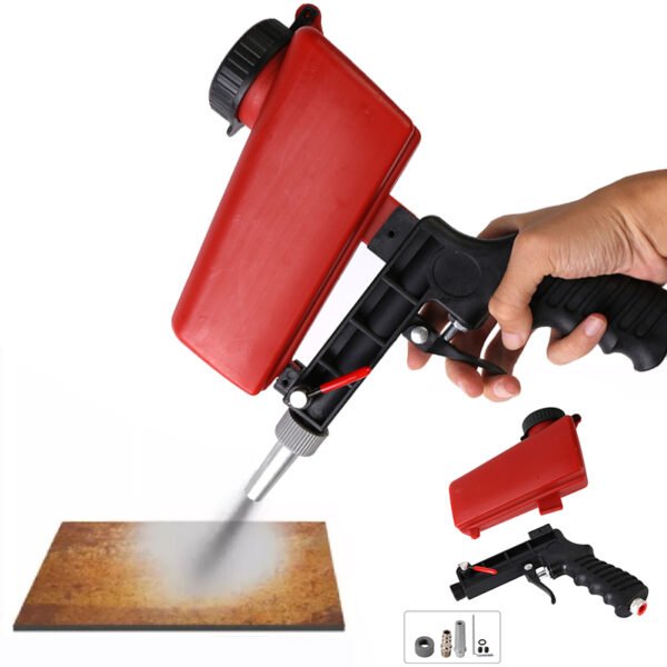 Air Sandblasting Gun, Handheld Sand Blaster for Rust Removal and Surface Cleaning - Black & Red