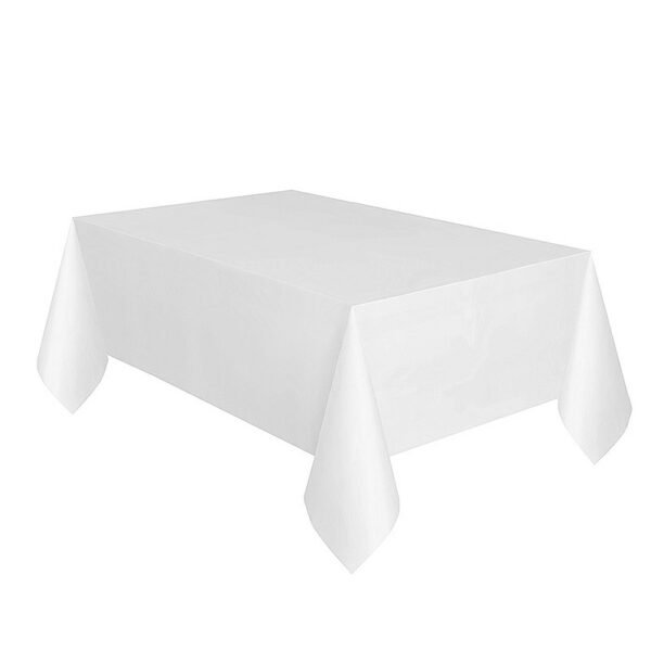 Plastic Rectangle Tablecover, Disposable Waterproof Tablecloth for Parties and Catering - White