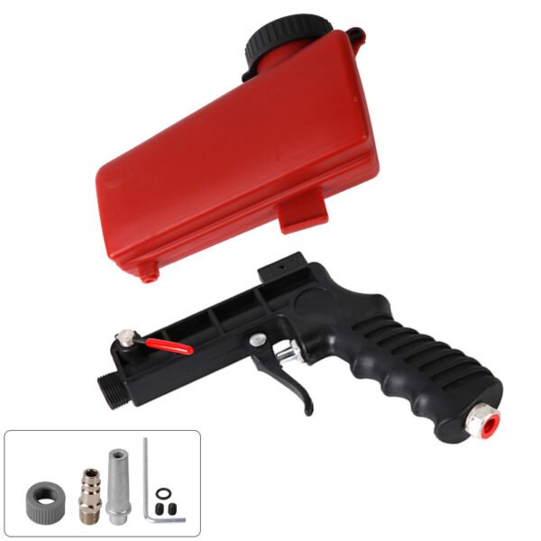 Air Sandblasting Gun, Handheld Sand Blaster for Rust Removal and Surface Cleaning - Black & Red - Image 2