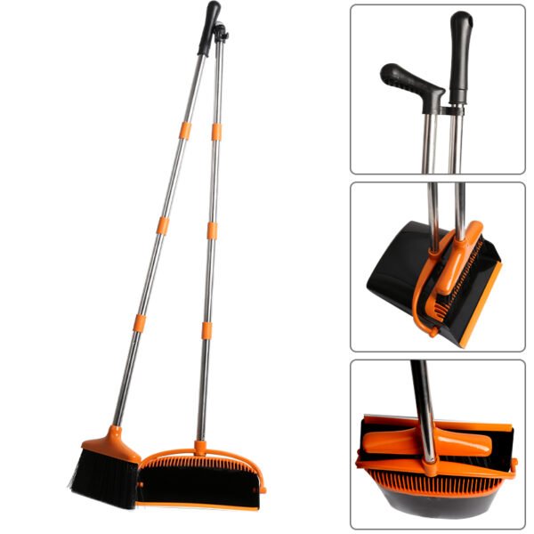 Dustpan and Broom Combo with Long Handle, Upright Set for Home and Kitchen Use