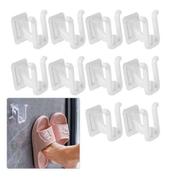 10pcs Wall-Mounted Slipper Hooks, Self-Adhesive Shoe Rack Organizer - White - Image 5