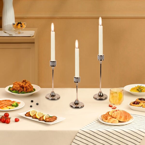 3 Pieces Gold Metal Candlestick Holders, Elegant Taper Candle Stands for Home Décor - Image 10