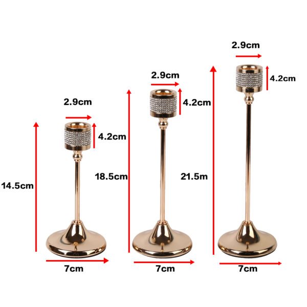 3 Pieces Gold Metal Candlestick Holders, Elegant Taper Candle Stands for Home Décor - Image 11