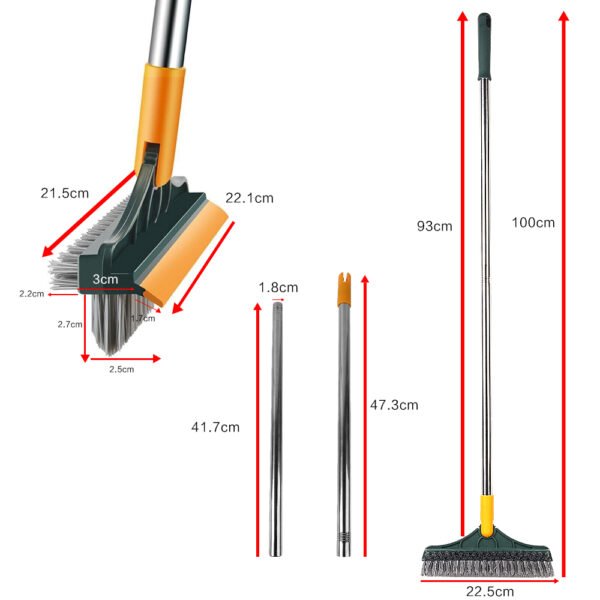 3-in-1 Floor Scrub Brush, Squeegee Mop with 120° Rotating Head - Grey - Image 4