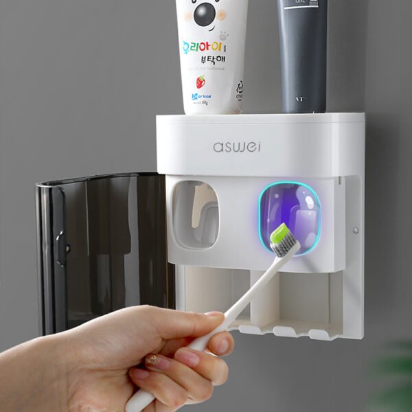 Wall-Mounted Toothbrush Holder with Double Toothpaste Dispenser and Wall Sticker - Image 6