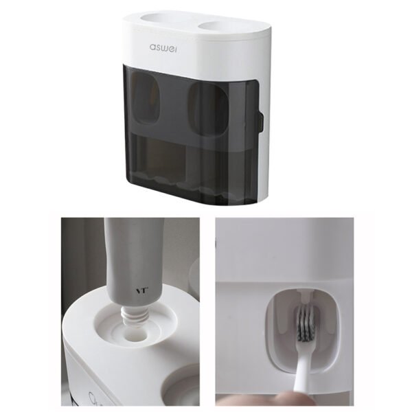 Wall-Mounted Toothbrush Holder with Double Toothpaste Dispenser and Wall Sticker - Image 9