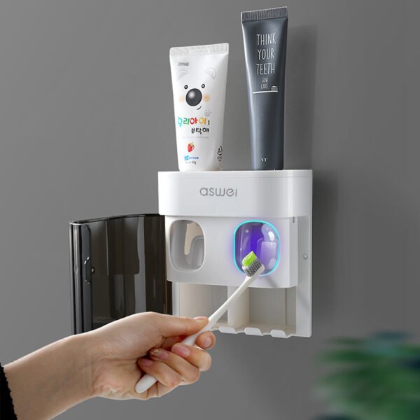 Wall-Mounted Toothbrush Holder with Double Toothpaste Dispenser and Wall Sticker - Image 2