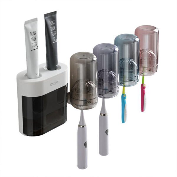 Wall-Mounted Toothbrush Holder with Double Toothpaste Dispenser and Wall Sticker - Image 5