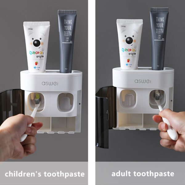 Wall-Mounted Toothbrush Holder with Double Toothpaste Dispenser and Wall Sticker - Image 8