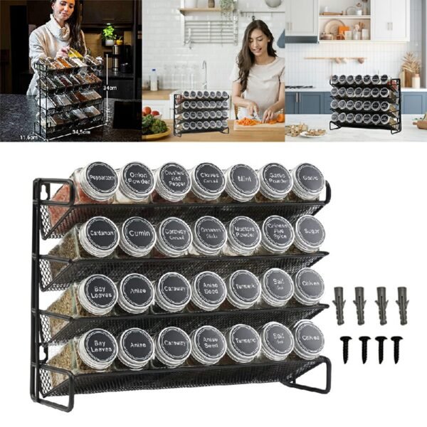 4-Tier Spice Jar Organiser - Wall-Mounted Rack in Black for Countertop Storage - Image 8