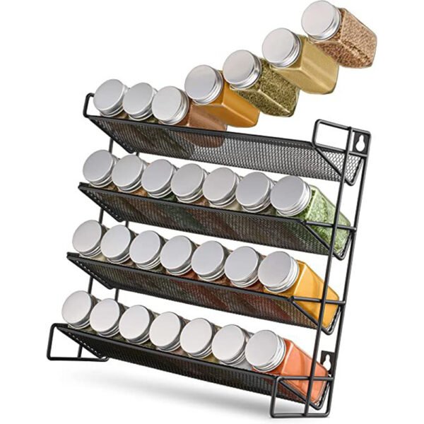 4-Tier Spice Jar Organiser - Wall-Mounted Rack in Black for Countertop Storage - Image 4