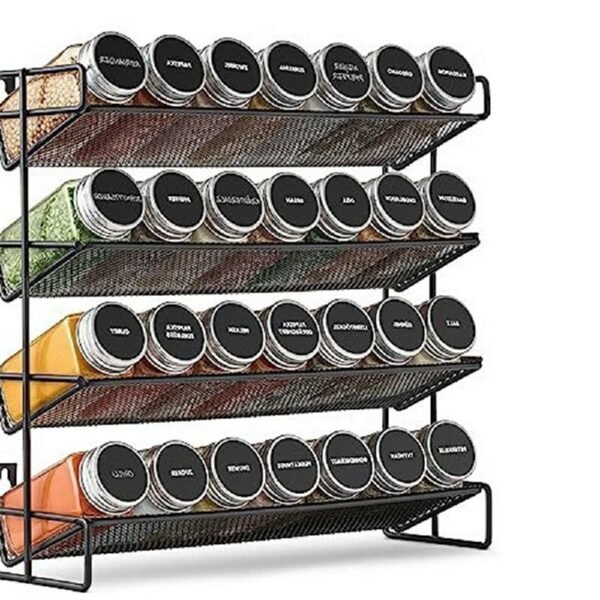 4-Tier Spice Jar Organiser - Wall-Mounted Rack in Black for Countertop Storage - Image 5