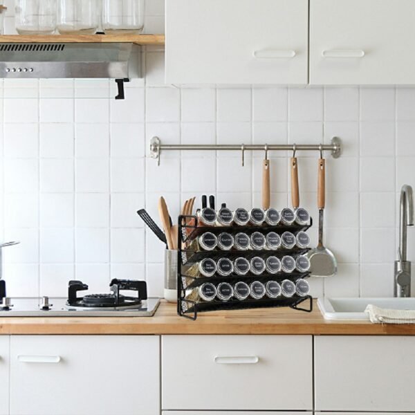 4-Tier Spice Jar Organiser - Wall-Mounted Rack in Black for Countertop Storage - Image 6