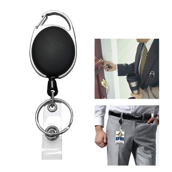 Retractable ID Badge Reel with Carabiner, Key Ring and Belt Clip