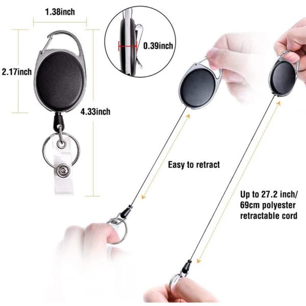 Retractable ID Badge Reel with Carabiner, Key Ring and Belt Clip - Image 5