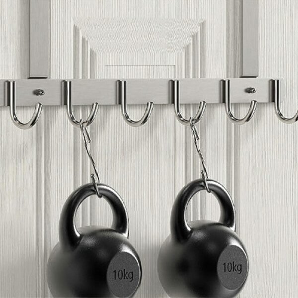Over-the-Door Hooks - Stainless Steel Rack with 6 Hooks for Efficient Storage - Image 2