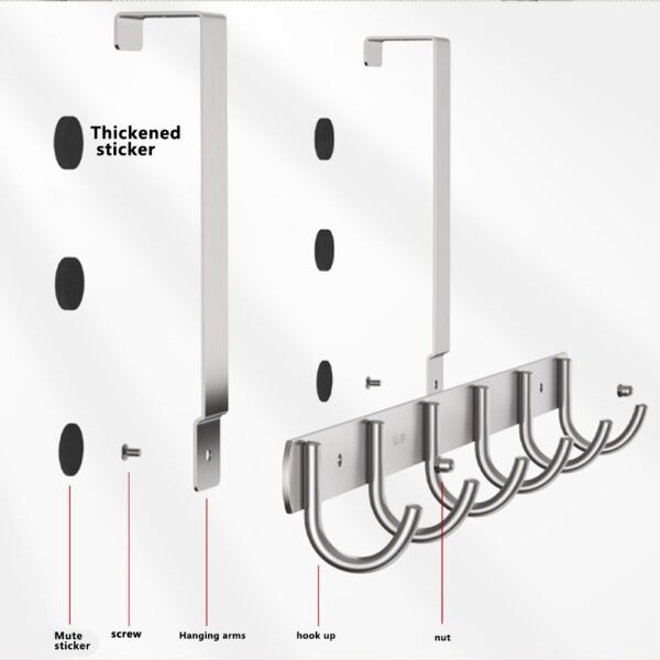Over-the-Door Hooks - Stainless Steel Rack with 6 Hooks for Efficient Storage - Image 5