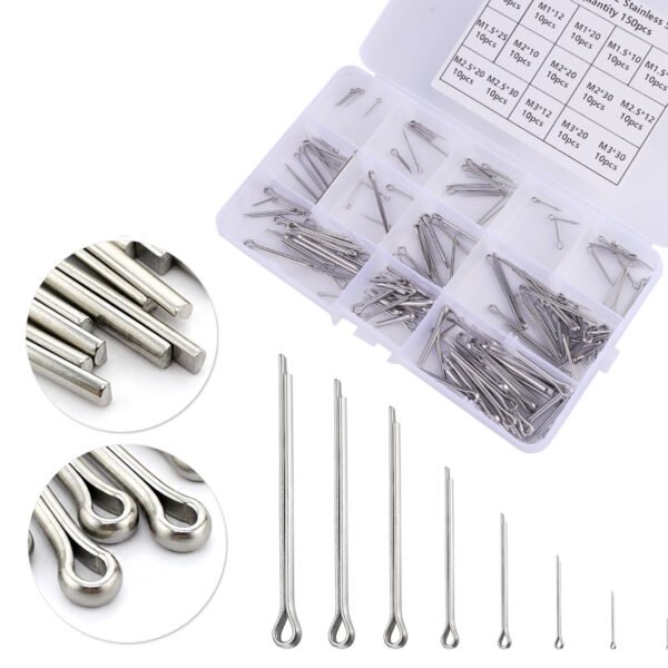 Complete 150-Piece Stainless Steel Cotter Pins Kit, Assorted Split Pins