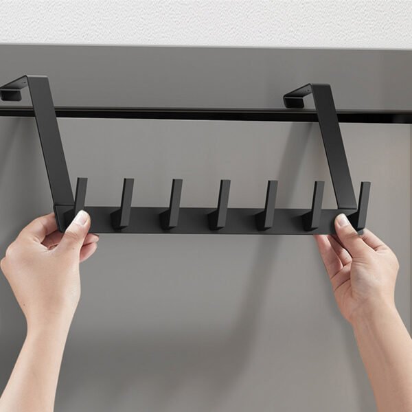 Over-Door Coat Hook Rack - 7-Hook Aluminum Alloy Hanger Grey - Image 9