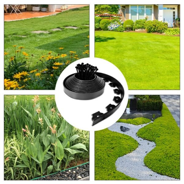 10 Metre Garden Border Edging, Flexible Lawn Path Border with Pegs - Black - Image 9