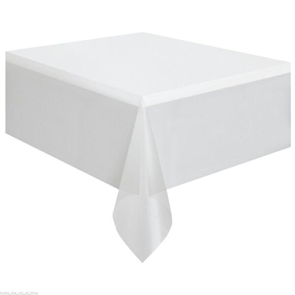 Plastic Rectangle Tablecover, Disposable Waterproof Tablecloth for Parties and Catering - White - Image 2