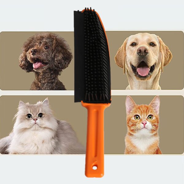 Rubber Broom with Squeegee for Pet Hair Removal, Carpet Rake - Black & Orange - Image 12