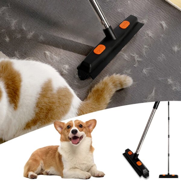 Rubber Broom with Squeegee for Pet Hair Removal, Carpet Rake - Black & Orange - Image 13