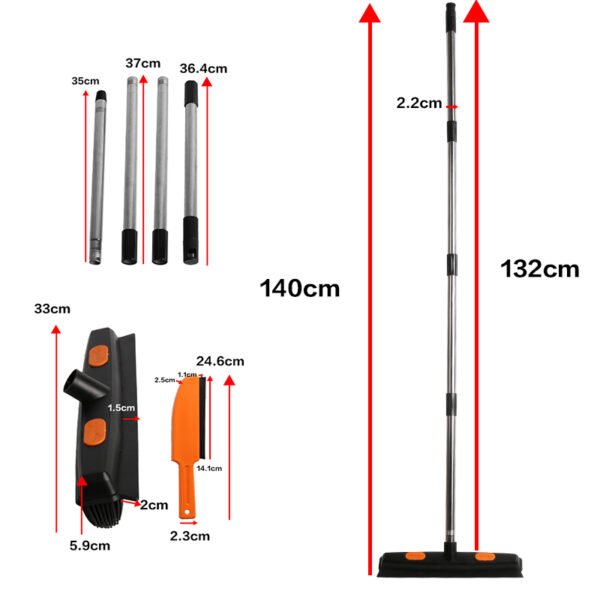 Rubber Broom with Squeegee for Pet Hair Removal, Carpet Rake - Black & Orange - Image 5