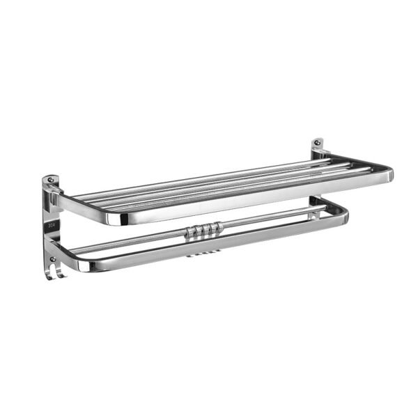 Foldable Double Towel Rail Holder, Wall Mounted Stainless Steel Bathroom Rack Shelf