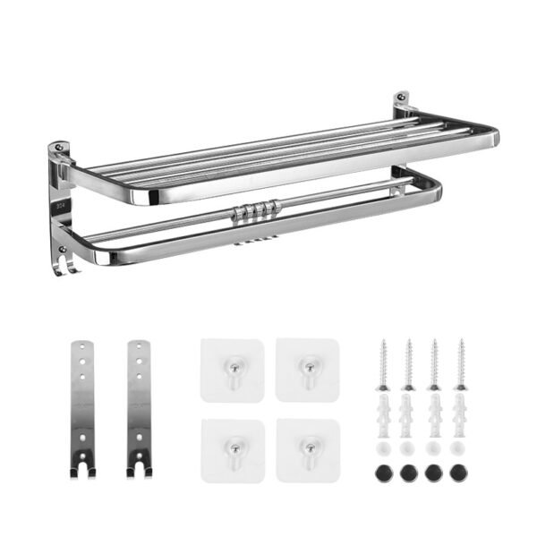 Foldable Double Towel Rail Holder, Wall Mounted Stainless Steel Bathroom Rack Shelf - Image 13