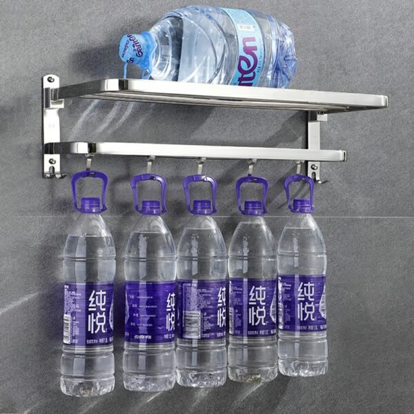 Foldable Double Towel Rail Holder, Wall Mounted Stainless Steel Bathroom Rack Shelf - Image 7