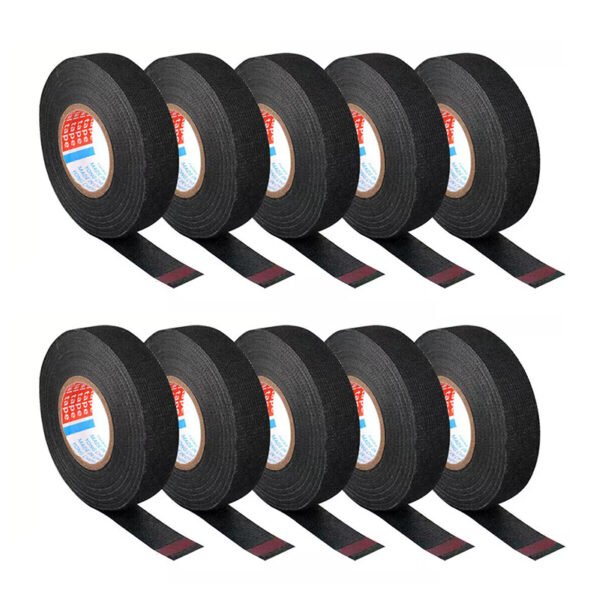 10 Rolls of Black Wiring Loom Tape, 15m x 18.5mm Adhesive Cloth Fabric