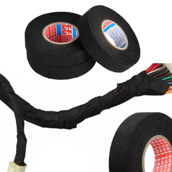 10 Rolls of Black Wiring Loom Tape, 15m x 18.5mm Adhesive Cloth Fabric - Image 2