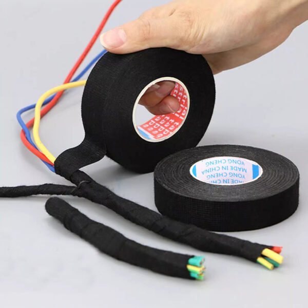 10 Rolls of Black Wiring Loom Tape, 15m x 18.5mm Adhesive Cloth Fabric - Image 3