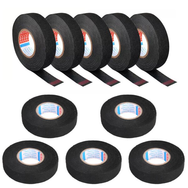 10 Rolls of Black Wiring Loom Tape, 15m x 18.5mm Adhesive Cloth Fabric - Image 7