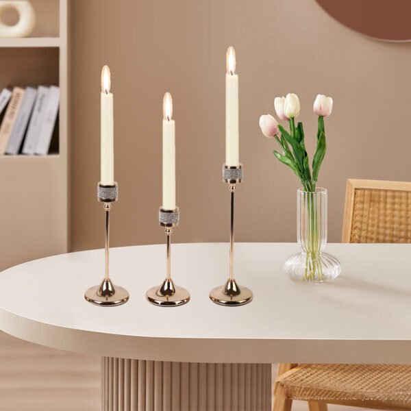 3 Pieces Gold Metal Candlestick Holders, Elegant Taper Candle Stands for Home Décor - Image 9