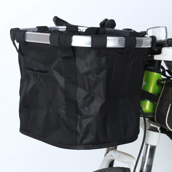 Oxford Cloth Bike Basket, Detachable Front Bicycle Basket with Pet Carrier and Aluminum Alloy Frame- Grey - Image 2