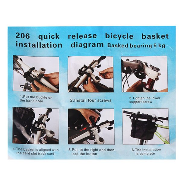 Oxford Cloth Bike Basket, Detachable Front Bicycle Basket with Pet Carrier and Aluminum Alloy Frame- Grey - Image 9