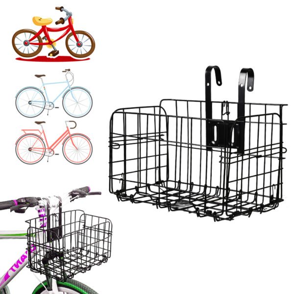 Metal Foldable Bike Basket - Handlebar or Rear Shopping Carrier - Black