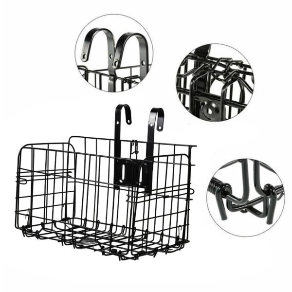 Metal Foldable Bike Basket - Handlebar or Rear Shopping Carrier - Black - Image 3