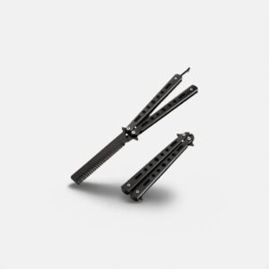 Metal Practice Butterfly Comb Knife Trainer Tool for Outdoor Use - Black