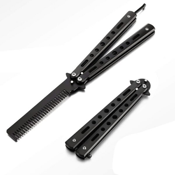 Metal Practice Butterfly Comb Knife Trainer Tool for Outdoor Use - Black