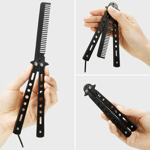 Metal Practice Butterfly Comb Knife Trainer Tool for Outdoor Use - Black - Image 3