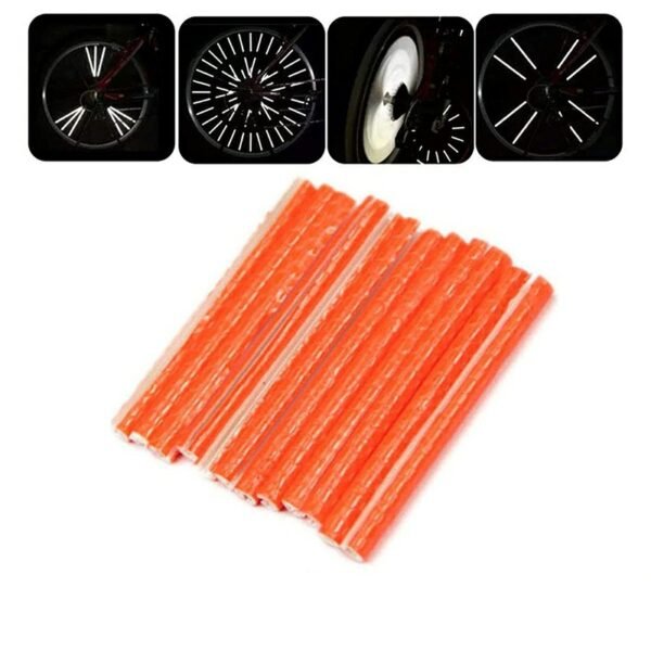 12pcs Bike Wheel Spoke Reflectors, Orange Warning Strips for BMX, MTB & Road Bikes